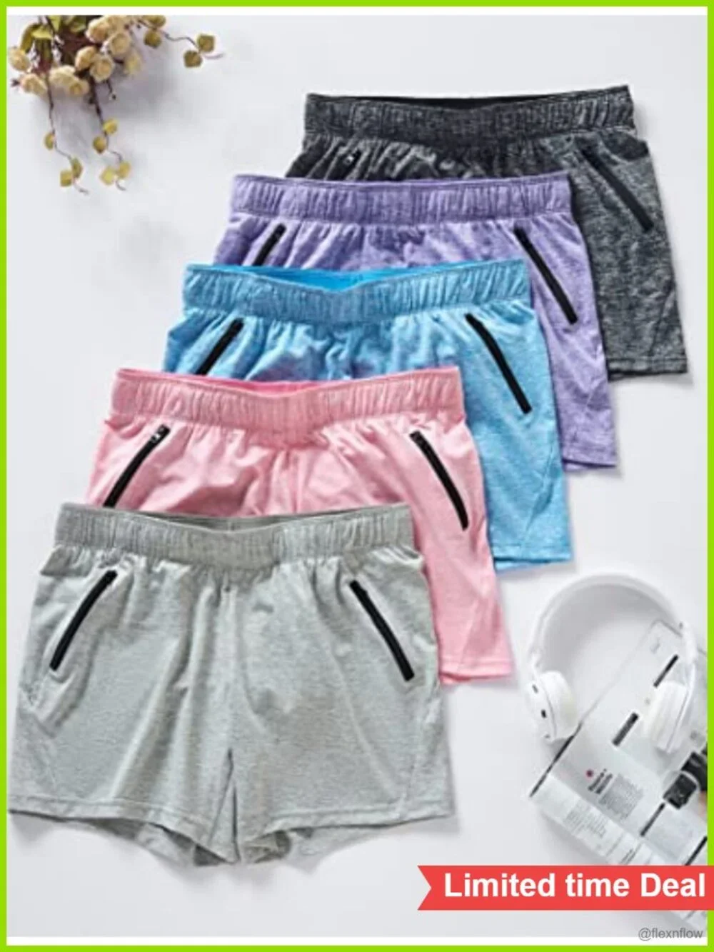 5 Pack Women's Lounge Workout Shorts with Zipper Pockets